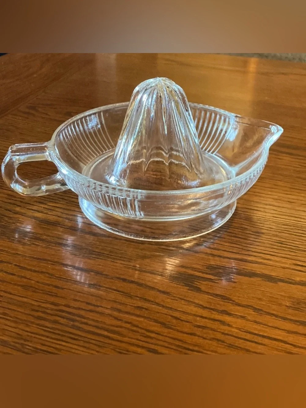 Vintage clear glass citrus juicer with handle, kitchen gadget, home decor
